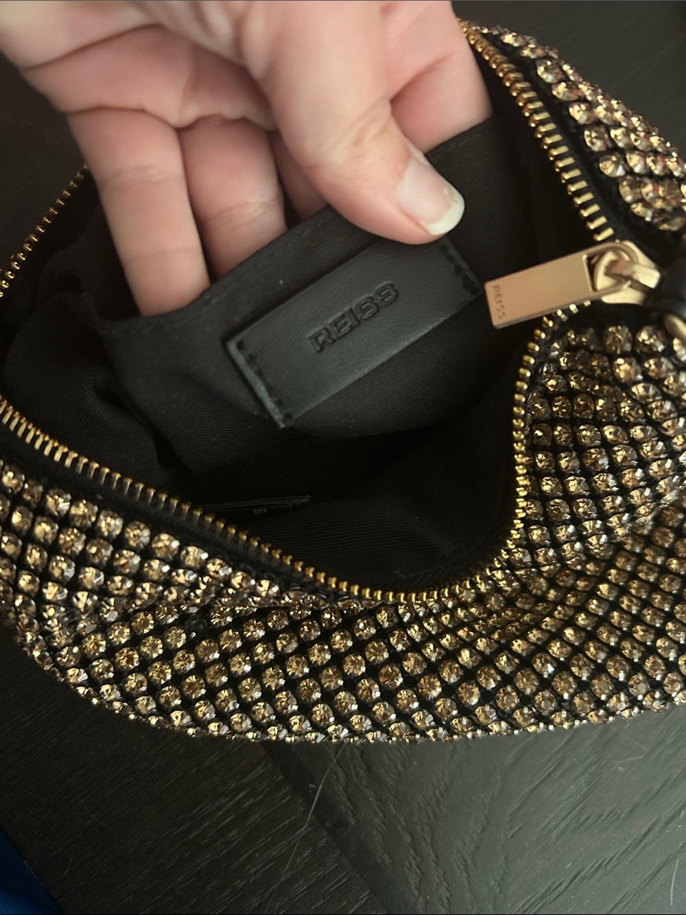 REISS Leah Crystal Bracelet Pouch Bag in Gold - Picture 9 of 12